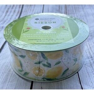 New 50 Yards Lemon Print Wire Edge 2.5" Premium Shaping Ribbon Member's Mark